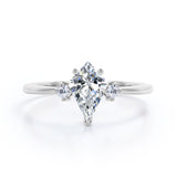 Trio Stone 0.55 carat Kite Moissanite and Diamond Sleek Engagement Ring in Black Gold