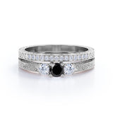 1.25 ct Round Lab Black Diamond Three Stone Bridal Set