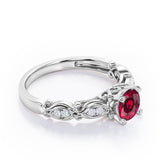 Decorative Basket Prong 0.5 carat Round Lab Ruby and Diamond Nature-Inspired Ring in Rose Gold
