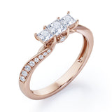 Scale Bridge Accent 0.65 carat Princess Diamond and Diamond Twisted Wave Engagement Ring in Rose Gold