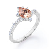 Snowflake 0.7 carat Pear Morganite and Diamond Classic Engagement Ring in White Gold