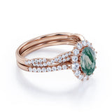 Clustered Oval 1.25 Carat Moss Agate Wedding Ring Set