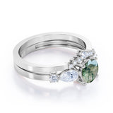 Contour Crown 0.8 Carat Round Moss Agate Bridal Set