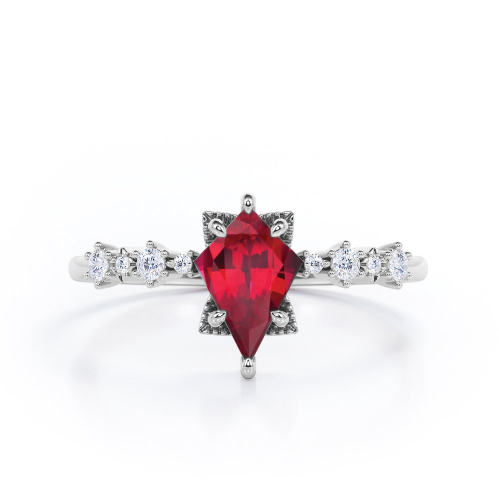 Fancy Star 0.6 carat Kite Lab Ruby and Diamonds Engagement Ring in Rose Gold