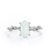 Milgrain 0.5 Ct Hexagon Cut Lab Created Opal Engagement Ring