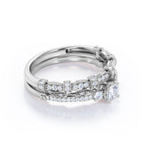 Fashionable 1.25 carat Round Moissanite and Diamond Bridal Ring Set in White Gold - Proposal Ring
