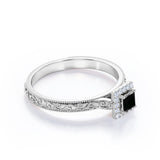 1.15 Carat Princess Cut Lab Grown Black Diamond Vintage Art Deco Engagement Ring In White Gold