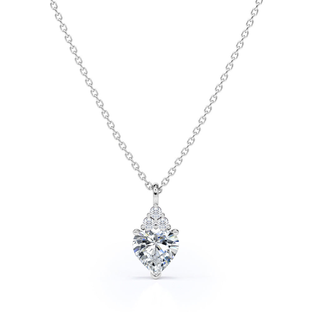 Dainty 1.05 carat Heart Moissanite Rose Gold Pendant on a Silver Chain