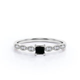 1.15 Carat Princess Cut Lab Grown Black Diamond 4 Prong Art Deco Engagement Ring In White Gold