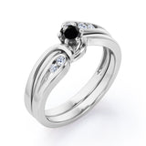 Mini Channel Design 0.5 TCW Round Cut Black Diamond Six-Prong Bridal Ring Set in Rose Gold