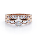 Flower Cluster Design 0.5 TCW Round-Shaped Moissanite and Diamond Flush-Channel Bridal Ring Set in  Black Gold