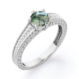 Vintage Bowtie Filigree 1 carat Round Moss Green Agate Solitaire Engagement Ring in Rose Gold