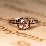 2 ct Round Morganite Halo Bridal Set