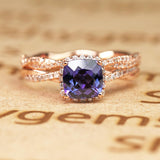 Eternity 2 Carat Cushion Cut Lab Alexandrite and Diamond Infinity Halo Bridal Set Rings for Her