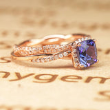 Eternity 2 Carat Cushion Cut Lab Alexandrite and Diamond Infinity Halo Bridal Set Rings for Her