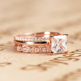 Artdeco  2 Carat Princess cut Moissanite Trio Wedding Bridal Ring Set in 18k White Gold Over Silver