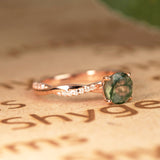 1.10 Carat Four Prong Setting Cathedral Round Shaped Opaque Milky White Moss Green Agate And Moissanite Semi Pave Infinity Twisted Shank Engagement Ring In 18K Rose Gold Plating Over Silver