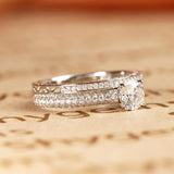 1.5 Carat Round Cut Moissanite Wedding Set - Bridal Set - Two Row Ring - Cluster Ring - 18k White Gold Over Silver