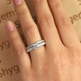 1.5 Carat Round Cut Moissanite Wedding Set - Bridal Set - Two Row Ring - Cluster Ring - 18k White Gold Over Silver