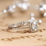 Pave 1.5 Carat Round Cut Moissanite Halo Wedding Ring Set