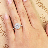 Huge Double Halo 1.50 Carat Oval Shaped Moissanite and Diamond Antique Engagement Ring in White Gold