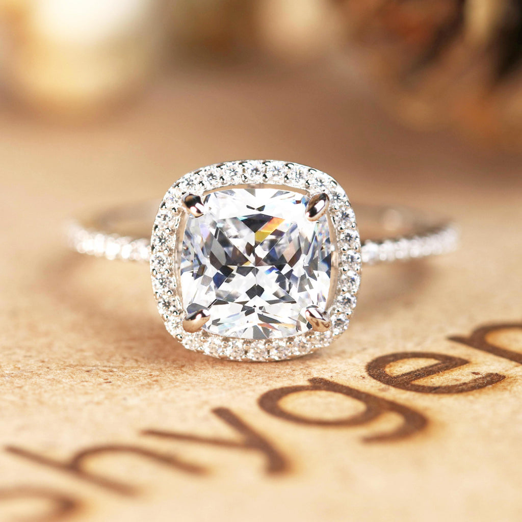 1.50 Carat Cushion Cut Moissanite and Diamonds Halo Engagement Ring in ...