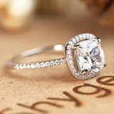1.25 Carat Cushion Cut Moissanite Engagement Ring in 18k White Gold Over Silver Flawless Ring