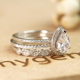 Beautiful 1.5 Carat Real Moissanite Wedding Trio Ring Set with Engagement Ring and 2 Wedding Bands in 18k Gold Over Silver