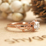 Vine and Leaf 1 Carat Round cut Moissanite Solitaire Wedding Ring - Engagement Ring in 10k Rose Gold