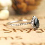 Pave 1.75 Carat Pear Cut Lab Black Diamond and Vintage Engagement Ring in White Gold