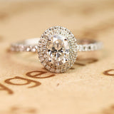 Huge Double Halo 1.50 Carat Oval Shaped Moissanite and Diamond Antique Engagement Ring in White Gold