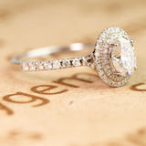 Huge Double Halo 1.50 Carat Oval Shaped Moissanite and Diamond Antique Engagement Ring in White Gold