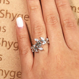 Floral Nature-Inspired 1 Carat Round Cut Solid Dendritic Black Rutilated Quartz and Diamond Unusual Engagement Ring for Women