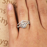 1.75 Carat Pear Cut Moissanite Wedding Set - Bridal Set - Art Deco Ring - Halo Ring - Cluster Ring - 18k White Gold Over Silver