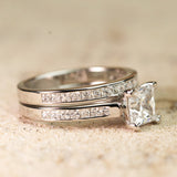 2 Carat Princess Cut Moissanite Wedding Set - Bridal Set - Channel Set Ring - Handmade Ring - 18k Rose Gold Over Silver