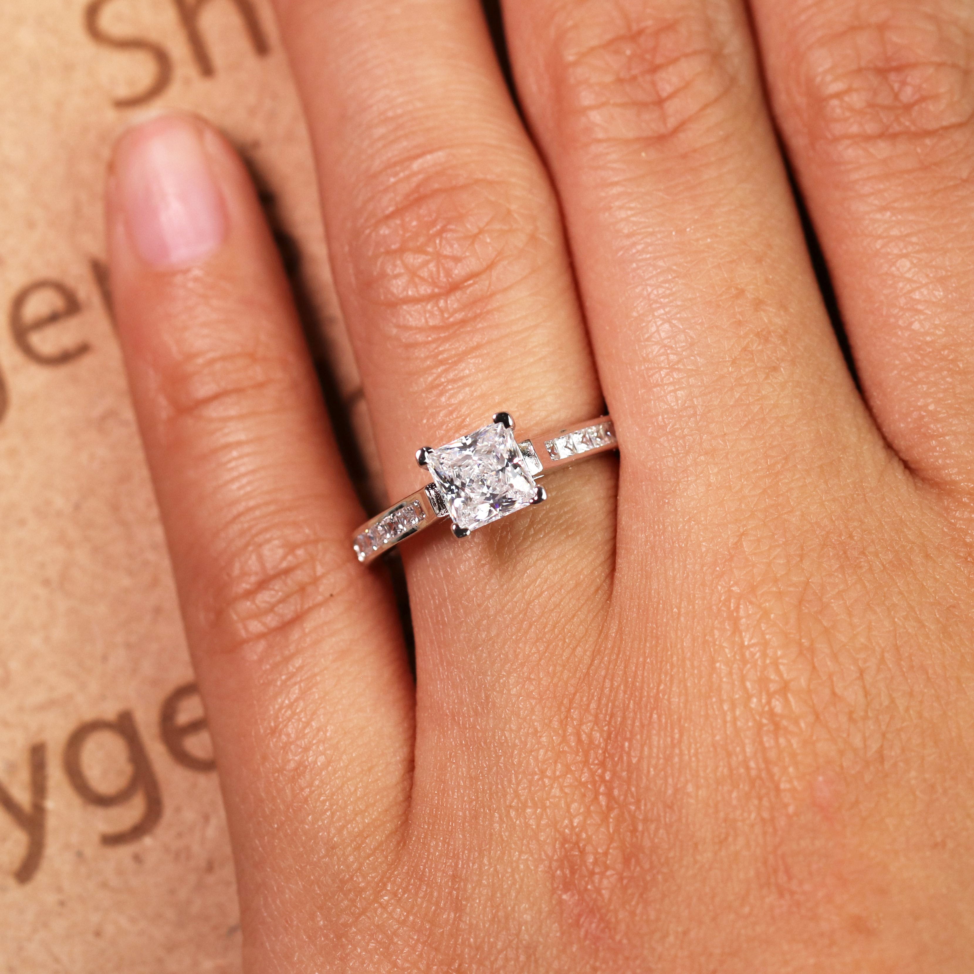 Addison Ring - 1 Carat Princess Diamond Ring with Side Diamonds - Othergems