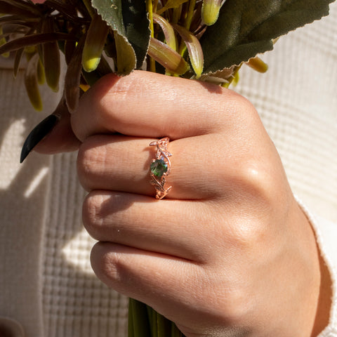 Nature Inspired 1 Ct Round Cut Green Moss Agate Engagement Ring
