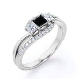 Shared Prongs 1 carat Princess Black Diamond Split Shank Band Engagement Ring in Rose Gold