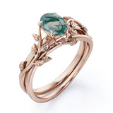 Swirl Vine 1 Ct Oval Moss Agate Bridal Set