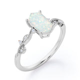 Milgrain 0.5 Ct Hexagon Cut Lab Created Opal Engagement Ring