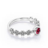 Flower Field 0.5 carat Round Lab Ruby Solitaire Nature-Inspired ring in Rose Gold