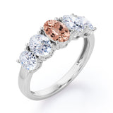 Oval Basket Set 1.25 carat Morganite and moissanite Fine Jewelry Ring in White Gold
