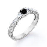 1.2 Carat Round Cut Lab Grown Black Diamond 3 Stone Engagement Ring In White Gold