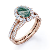 Clustered Oval 1.25 Carat Moss Agate Wedding Ring Set