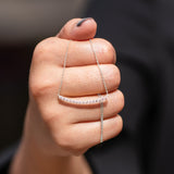 Curved Bar Round-Shaped Moissanite Pendant Necklace in 18K White Gold over Silver