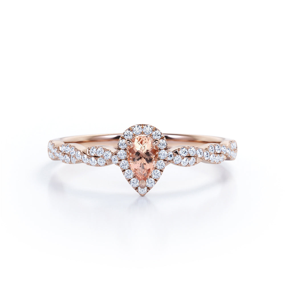Infinity Twisted 1 carat Pear Morganite and Moissanite Engagement Ring in White Gold