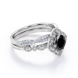 2 ct Round Lab Black Diamond Art Deco Wedding Ring Set