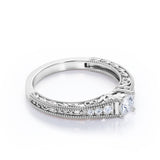 Antique 0.75 carat Round Cut Moissanite and Diamond Engagement Ring in White Gold