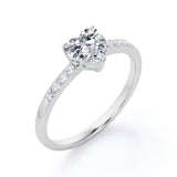 Classic Dainty Band 0.55 carat Heart Moissanite and Diamond Engagement Ring in White Gold