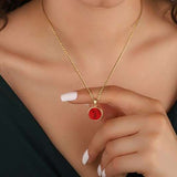 Perfect 1 Carat Round cut Red Turquoise Solitaire Pendant Necklace in 18k Yellow Gold over Silver